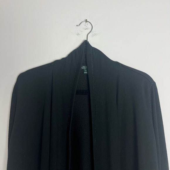 Lauren Ralph Lauren Black Open Front Shark Bite Hem Lightweight Open Cardigan M - Picture 5 of 13